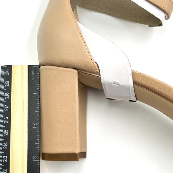 Nine West Pruce Beige Tan Natural Leather Open Toe Block Heels Sandals Shoes 10M - Picture 13 of 14